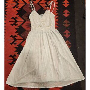 Vintage Gotham Gold Stripe Pale Blue Slip Dress  Embroidered Floral Size 34